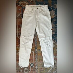 American Eagle White Distressed Mom Jeans